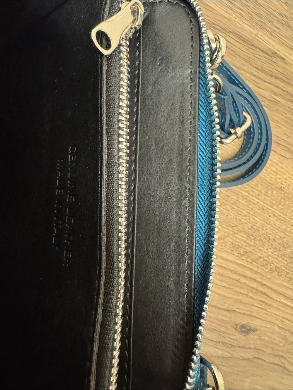 Genuine Italian Leather Peacock Blue Pebbled Crossbody Bag Wallet